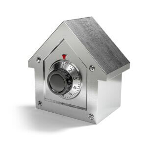 Home-Security a house shape and a combination lock on the front of it.